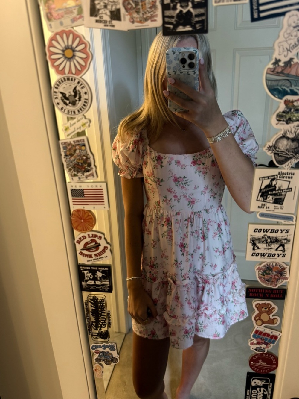 altar'd state pink floral puff-sleeve mini dress